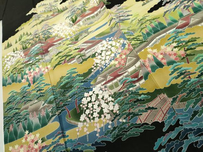 平和屋着物●十日町友禅作家　阿部佳雪　黒留袖　風景文　正絹　逸品　AABL4067cs