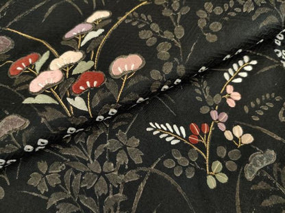 平和屋着物●訪問着　絞り　刺繍　横段吉祥花文　黒地　金糸　金彩　正絹　逸品　AABL4069cs