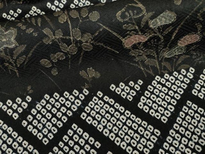 平和屋着物●訪問着　絞り　刺繍　横段吉祥花文　黒地　金糸　金彩　正絹　逸品　AABL4069cs