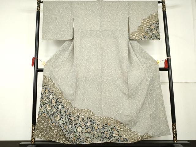 平和屋着物●訪問着　更紗花文　金彩　鬼しぼ縮緬　正絹　逸品　AABL4070cs