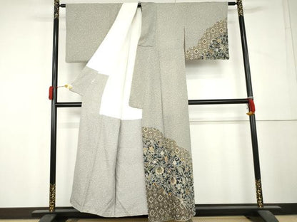 平和屋着物●訪問着　更紗花文　金彩　鬼しぼ縮緬　正絹　逸品　AABL4070cs