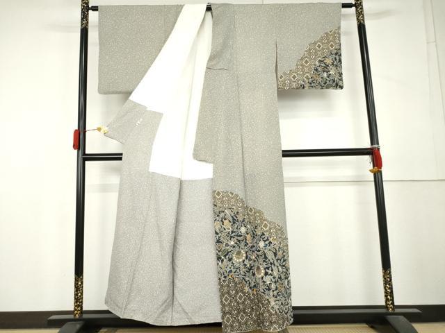 平和屋着物●訪問着　更紗花文　金彩　鬼しぼ縮緬　正絹　逸品　AABL4070cs
