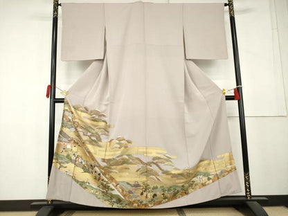 平和屋着物●中国三大刺繍　スワトウ刺繍　汕頭刺繍　総刺繍　色留訪問着　人物風景文　金糸　金彩　正絹　逸品　AABL4072cs