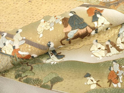 平和屋着物●中国三大刺繍　スワトウ刺繍　汕頭刺繍　総刺繍　色留訪問着　人物風景文　金糸　金彩　正絹　逸品　AABL4072cs