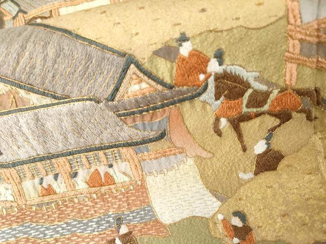 平和屋着物●中国三大刺繍　スワトウ刺繍　汕頭刺繍　総刺繍　色留訪問着　人物風景文　金糸　金彩　正絹　逸品　AABL4072cs