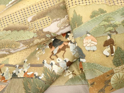 平和屋着物●中国三大刺繍　スワトウ刺繍　汕頭刺繍　総刺繍　色留訪問着　人物風景文　金糸　金彩　正絹　逸品　AABL4072cs