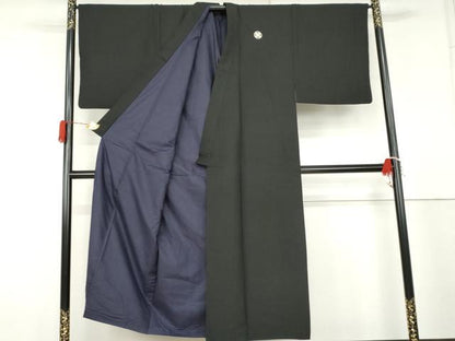 平和屋着物●男性　黒紋付　正絹　逸品　AABL4076cs