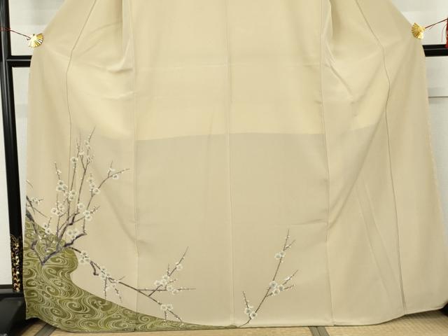 平和屋着物●訪問着　手描き　流水に枝梅　やまと誂製　正絹　逸品　AABL4078cs