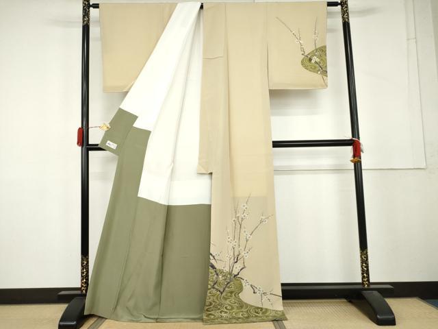 平和屋着物●訪問着　手描き　流水に枝梅　やまと誂製　正絹　逸品　AABL4078cs