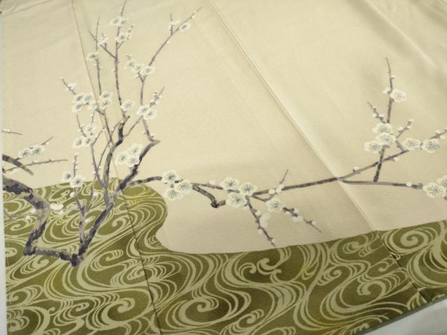 平和屋着物●訪問着　手描き　流水に枝梅　やまと誂製　正絹　逸品　AABL4078cs