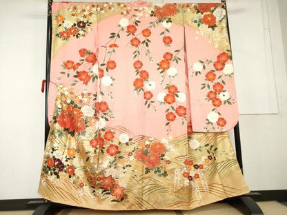 平和屋着物●豪華振袖　駒刺繍　立波草花文　暈し染め　金彩　正絹　逸品　AABL4081cs