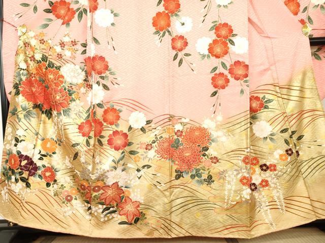 平和屋着物○豪華振袖 駒刺繍 立波草花文 暈し染め 金彩 正絹