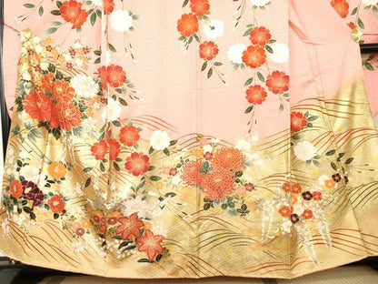平和屋着物●豪華振袖　駒刺繍　立波草花文　暈し染め　金彩　正絹　逸品　AABL4081cs