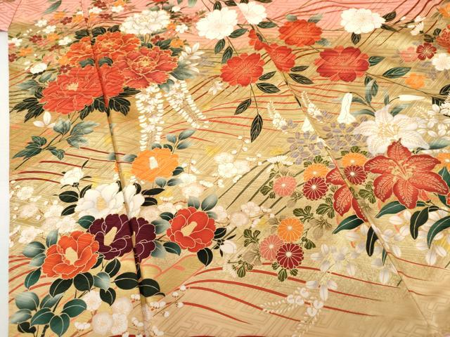 平和屋着物○豪華振袖 駒刺繍 立波草花文 暈し染め 金彩 正絹