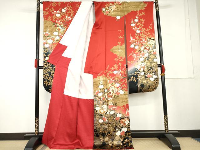 平和屋着物●豪華振袖　駒刺繍　橘　花蝶文　暈し染め　金彩　正絹　逸品　AABL4082cs