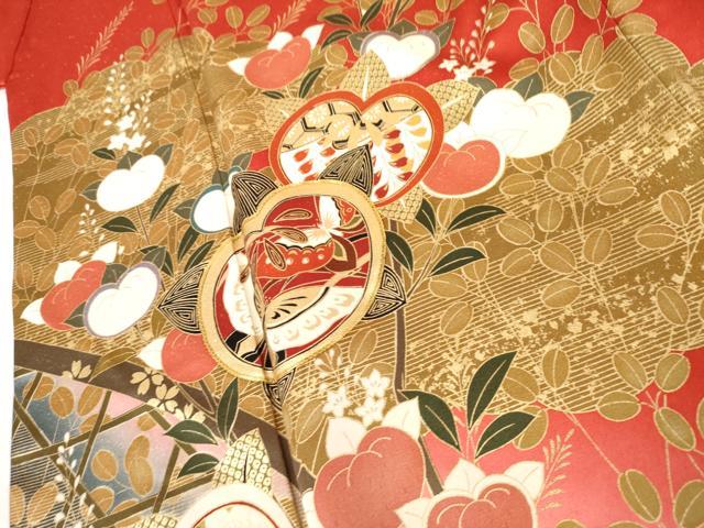 平和屋着物●豪華振袖　駒刺繍　橘　花蝶文　暈し染め　金彩　正絹　逸品　AABL4082cs