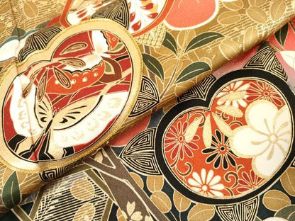 平和屋着物●豪華振袖　駒刺繍　橘　花蝶文　暈し染め　金彩　正絹　逸品　AABL4082cs