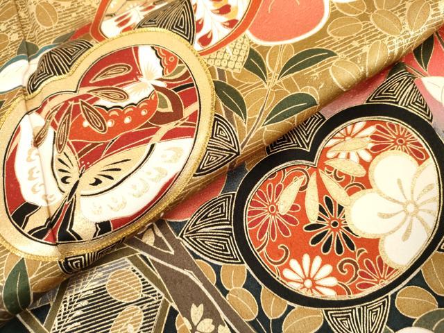 平和屋着物●豪華振袖　駒刺繍　橘　花蝶文　暈し染め　金彩　正絹　逸品　AABL4082cs