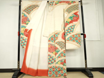 平和屋着物●名門　藤娘きぬたや・総絞り　振袖　御所車双鶴花文　正絹　逸品　AABL4083cs