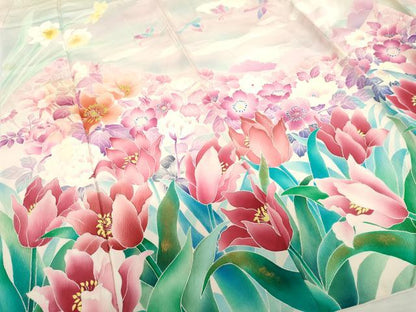 平和屋着物●豪華振袖　花鳥文　暈し染め　ロング丈　正絹　逸品　AABL4085cs