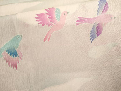 平和屋着物●豪華振袖　花鳥文　暈し染め　ロング丈　正絹　逸品　AABL4085cs