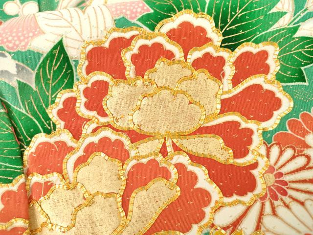 平和屋着物●豪華振袖　駒刺繍　飾花文　暈し染め　金彩　金通し地　正絹　逸品　AABL4086cs