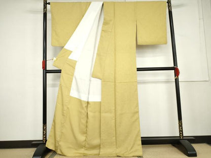 平和屋着物●色無地　花尽くし地紋　淡黄色　洗える着物　AABL4088cs