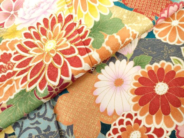 平和屋着物●豪華振袖　駒刺繍　蔓帯吉祥花文　暈し染め　金彩　銀通し地　正絹　逸品　AABL4089cs