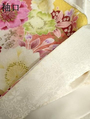 平和屋着物●豪華振袖　刺繍　花蝶文　暈し染め　金糸　金彩　銀通し地　正絹　逸品　AABL4093cs