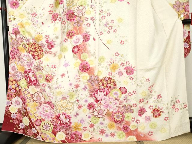 平和屋着物●豪華振袖　刺繍　花蝶文　暈し染め　金糸　金彩　銀通し地　正絹　逸品　AABL4093cs