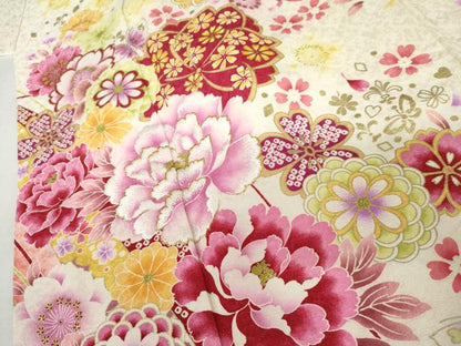 平和屋着物●豪華振袖　刺繍　花蝶文　暈し染め　金糸　金彩　銀通し地　正絹　逸品　AABL4093cs