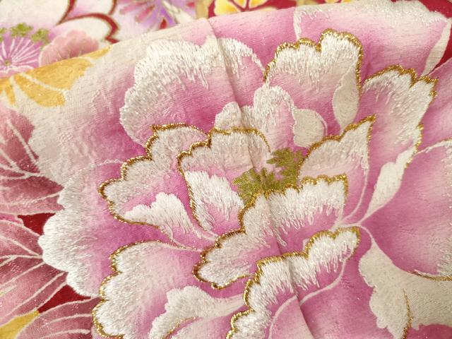 平和屋着物●豪華振袖　刺繍　花蝶文　暈し染め　金糸　金彩　銀通し地　正絹　逸品　AABL4093cs