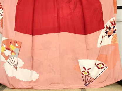 平和屋本店●アンティーク　大正ロマン　振袖　駒刺繍　扇面飛鶴吉祥花文　金彩　金銀糸　正絹　逸品　AABL4096cs