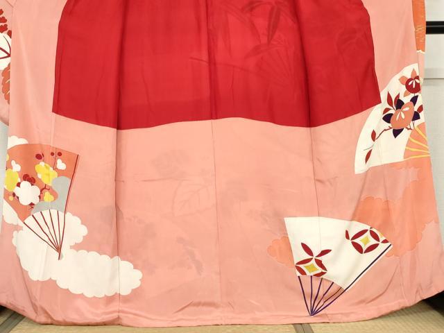 平和屋本店●アンティーク　大正ロマン　振袖　駒刺繍　扇面飛鶴吉祥花文　金彩　金銀糸　正絹　逸品　AABL4096cs