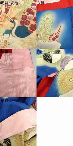 平和屋本店●アンティーク 大正ロマン 振袖 中国三大刺繍 相良刺繍 駒刺繍 飛鶴花松文 暈し染め 金糸 金彩 正絹 逸品 AABL4097cs