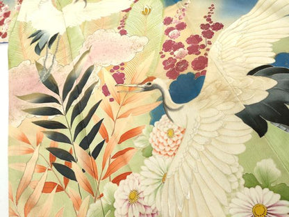平和屋本店●アンティーク 大正ロマン 振袖 中国三大刺繍 相良刺繍 駒刺繍 飛鶴花松文 暈し染め 金糸 金彩 正絹 逸品 AABL4097cs