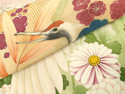 平和屋本店●アンティーク 大正ロマン 振袖 中国三大刺繍 相良刺繍 駒刺繍 飛鶴花松文 暈し染め 金糸 金彩 正絹 逸品 AABL4097cs