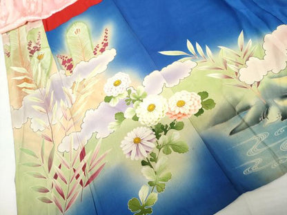 平和屋本店●アンティーク 大正ロマン 振袖 中国三大刺繍 相良刺繍 駒刺繍 飛鶴花松文 暈し染め 金糸 金彩 正絹 逸品 AABL4097cs