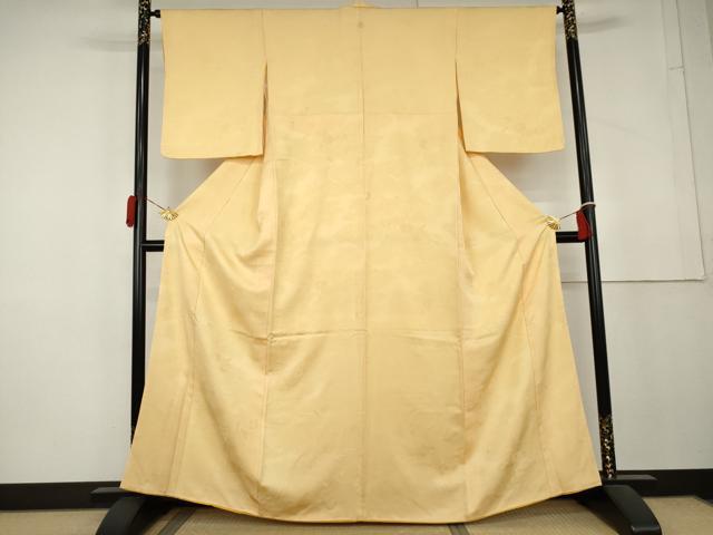 平和屋着物●上質な色無地　草花地紋　卵色　正絹　逸品　AABL4099cs
