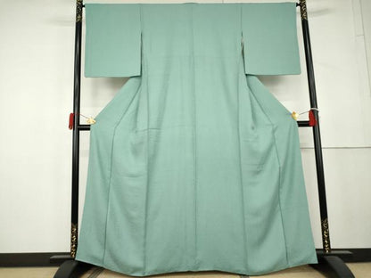 平和屋着物●上質な色無地　草花地紋　青竹色　正絹　逸品　AABL4100cs