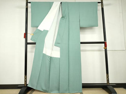 平和屋着物●上質な色無地　草花地紋　青竹色　正絹　逸品　AABL4100cs