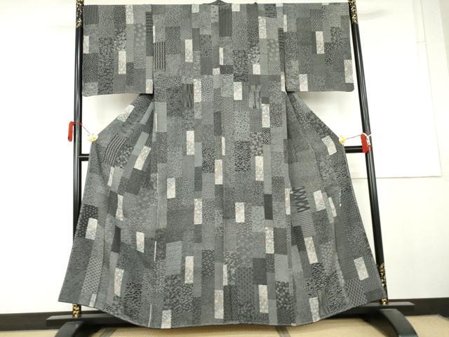 平和屋着物●伝統工芸士 染谷梅治　江戸小紋　短冊吉祥花文　黒地　さが美扱い　正絹　逸品　未使用　AABL4104cs