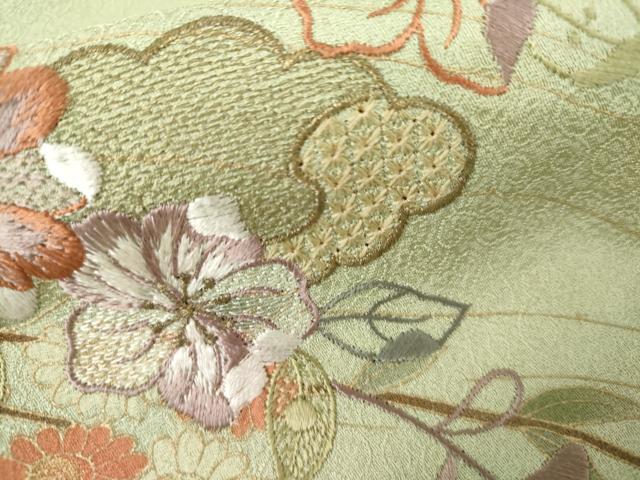 平和屋着物●中国三大刺繍　汕頭刺繍　スワトウ刺繍　訪問着　枝花文　暈し染め　正絹　逸品　AABL4106cs