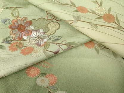 平和屋着物●中国三大刺繍　汕頭刺繍　スワトウ刺繍　訪問着　枝花文　暈し染め　正絹　逸品　AABL4106cs