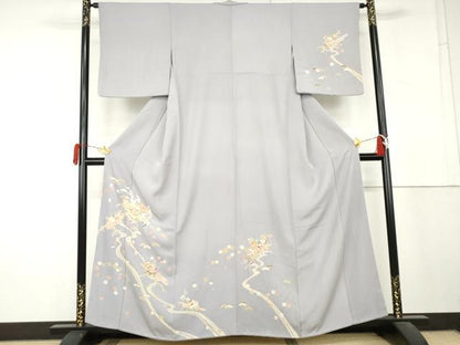 平和屋着物●訪問着　駒刺繍　吉祥花筏文　金彩　嘘つき襦袢　正絹　逸品　AABL4109cs