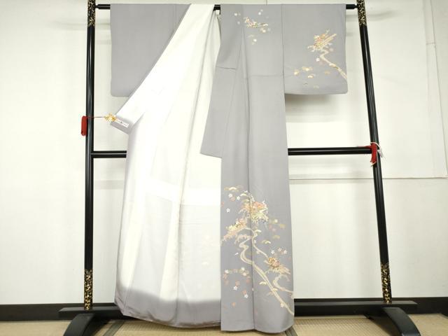 平和屋着物●訪問着　駒刺繍　吉祥花筏文　金彩　嘘つき襦袢　正絹　逸品　AABL4109cs
