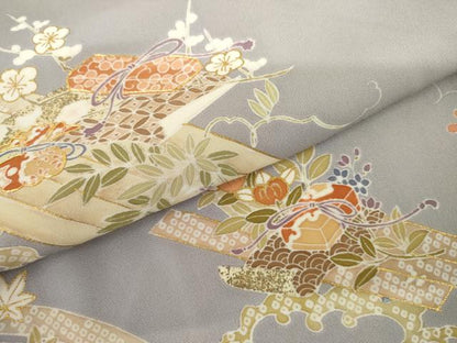 平和屋着物●訪問着　駒刺繍　吉祥花筏文　金彩　嘘つき襦袢　正絹　逸品　AABL4109cs