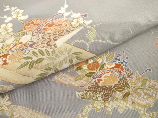 平和屋着物●訪問着　駒刺繍　吉祥花筏文　金彩　嘘つき襦袢　正絹　逸品　AABL4109cs