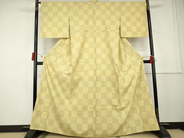 平和屋着物●結城紬　市松　正絹　逸品　AABL4110cs
