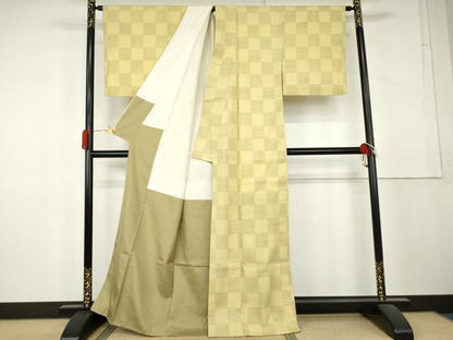 平和屋着物●結城紬　市松　正絹　逸品　AABL4110cs